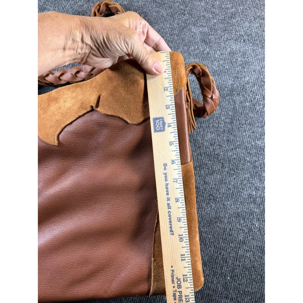 Handmade Leather Suede Hobo Bag Braided Strap Concho Brown Southwestern‎ Boho